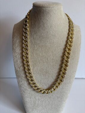 Gold Cuban Link Necklace Pave Rhinestone Chunky Chain Statement 20”
